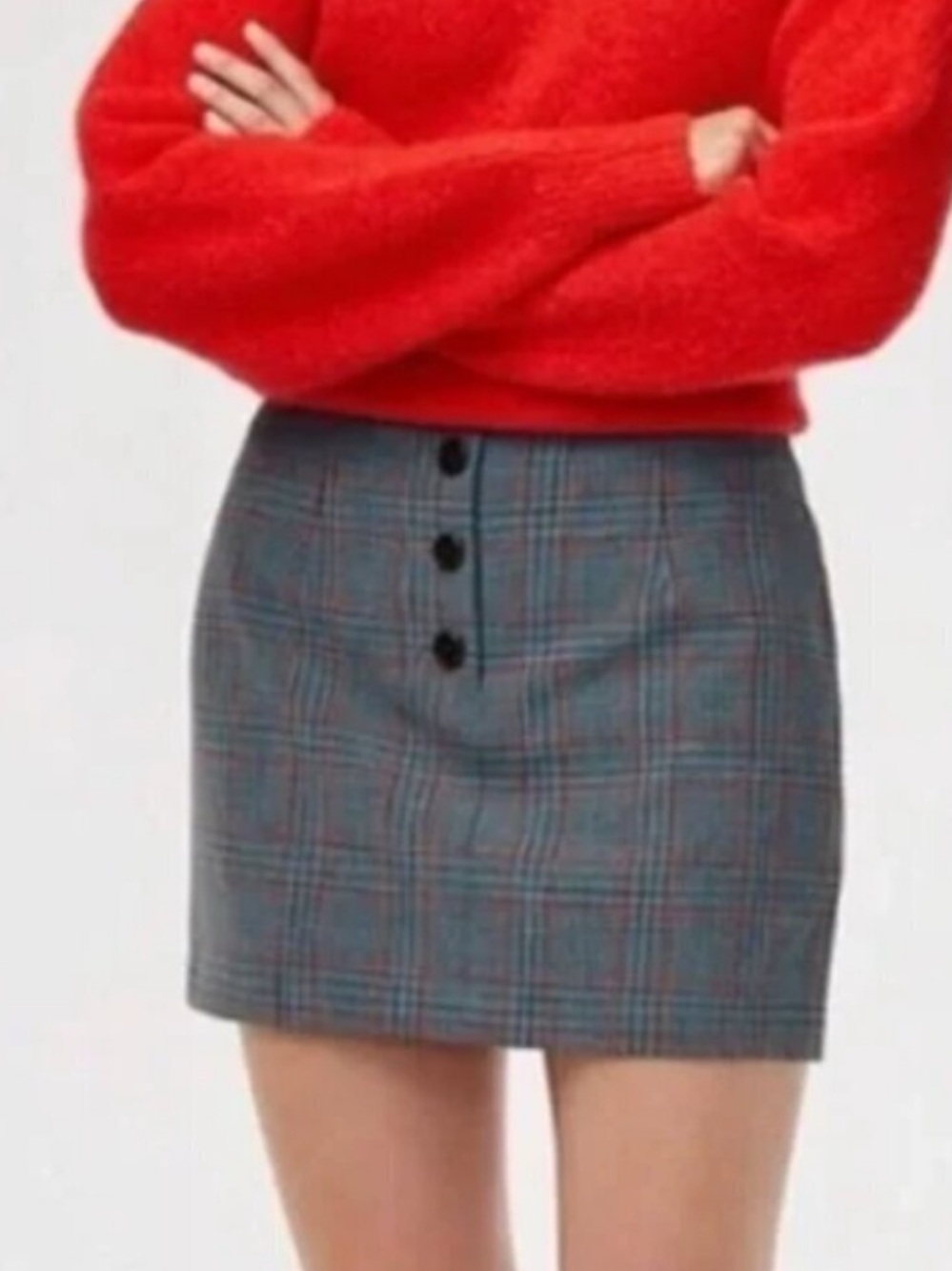 NEW Little Moon Plaid Front Button Mini Skirt Grey Preppy Size 10